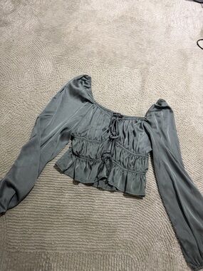 Smocked Peasant Blouse in Sage Green - Women's Long Sleeve Top